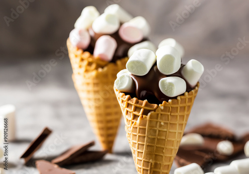 Marshmallows in a waffle cone photo