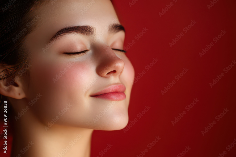 Fototapeta premium A close up of a girl's face with her eyes closed