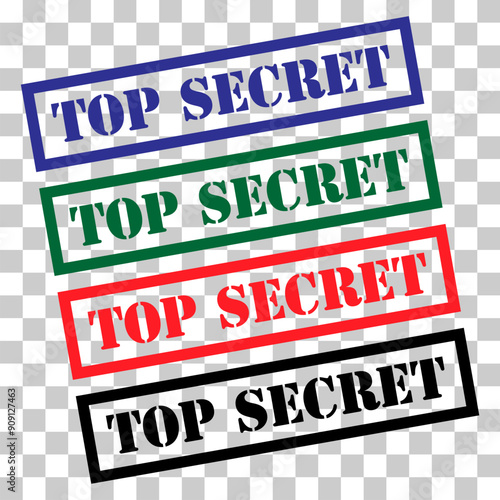 Set of Top secret stamp symbol, label sticker sign button, text banner vector illustration
