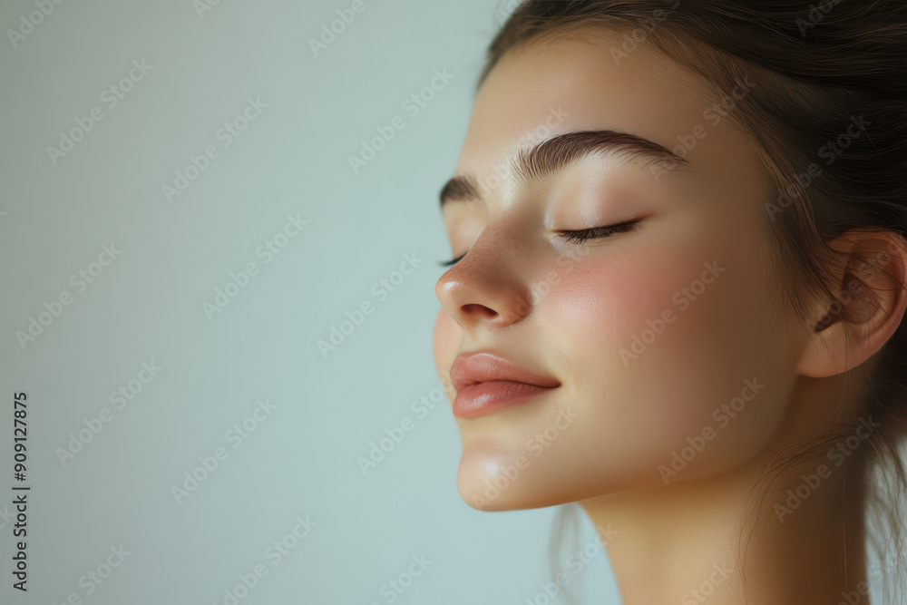 A close up of a girl's face with her eyes closed A close up of a girl's face with her eyes closed