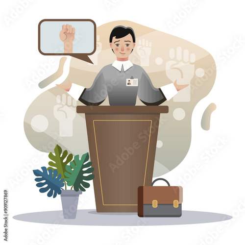 Politician giving speech on stage about revolution, power to the people and human rights