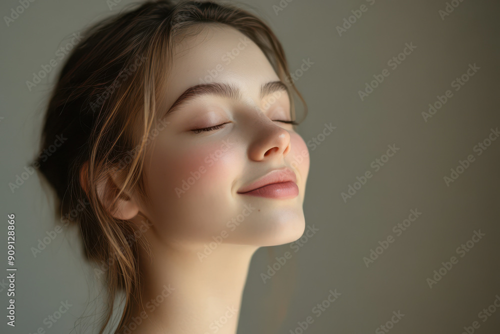 A close up of a girl's face with her eyes closed A close up of a girl's face with her eyes closed