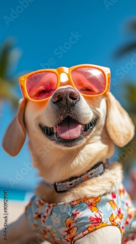 Stylish Canine Companion Ready for Summer Adventure: Adorable Dog in Vacation Attire. Charming 4K Ultra HD Wallpaper for Creative Marketing, Fashion Inspiration, and Travel Promotion Featuring Trendy 