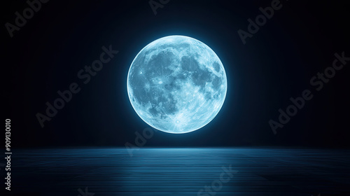 A stunning blue moon illuminates the night sky, casting a serene glow over tranquil waters. Perfect for nature and astronomy themes.