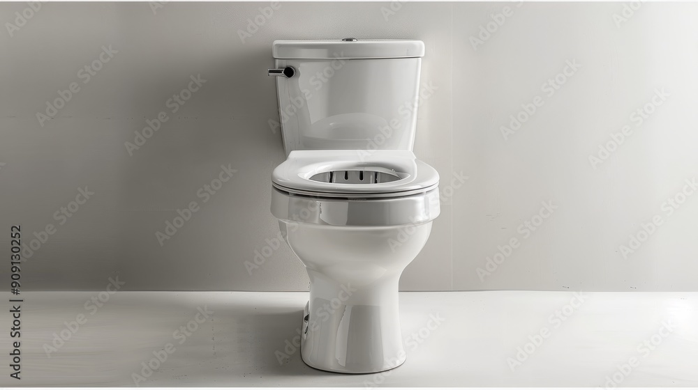 Modern White Ceramic Toilet with Dual Flush System on Clean Background Modern White Ceramic Toilet with Dual Flush System on Clean Background