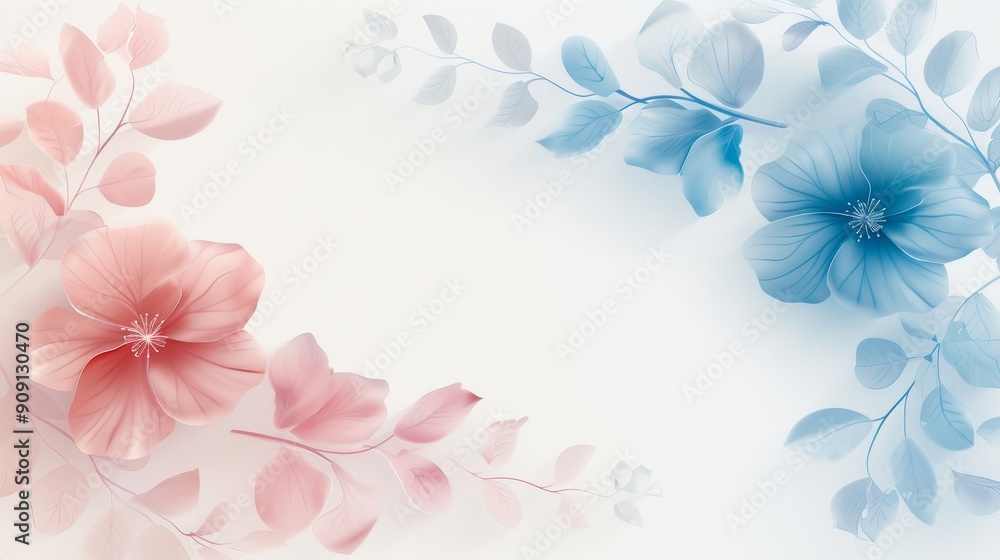 A floral pattern with blue, pink and red flowers A floral pattern with blue, pink and red flowers