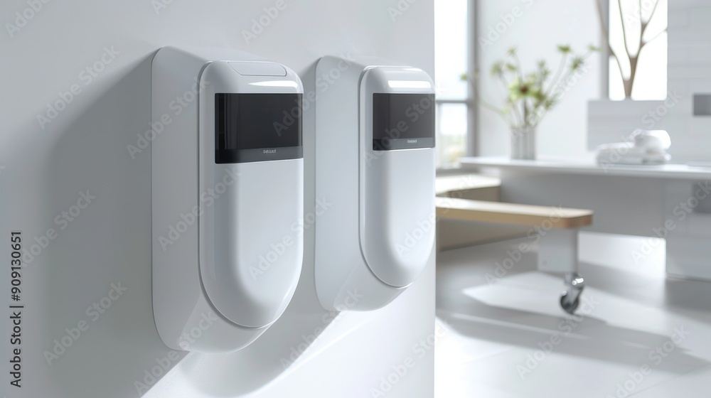 Modern Automatic Hand Dryers in Public Restroom Modern Automatic Hand Dryers in Public Restroom