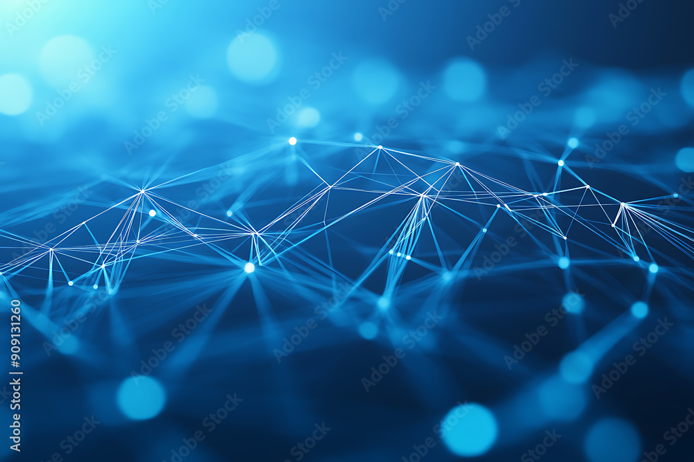 A digital wireframe polygonal illustration featuring intricate geometric lines on a blue background A digital wireframe polygonal illustration featuring intricate geometric lines on a blue background