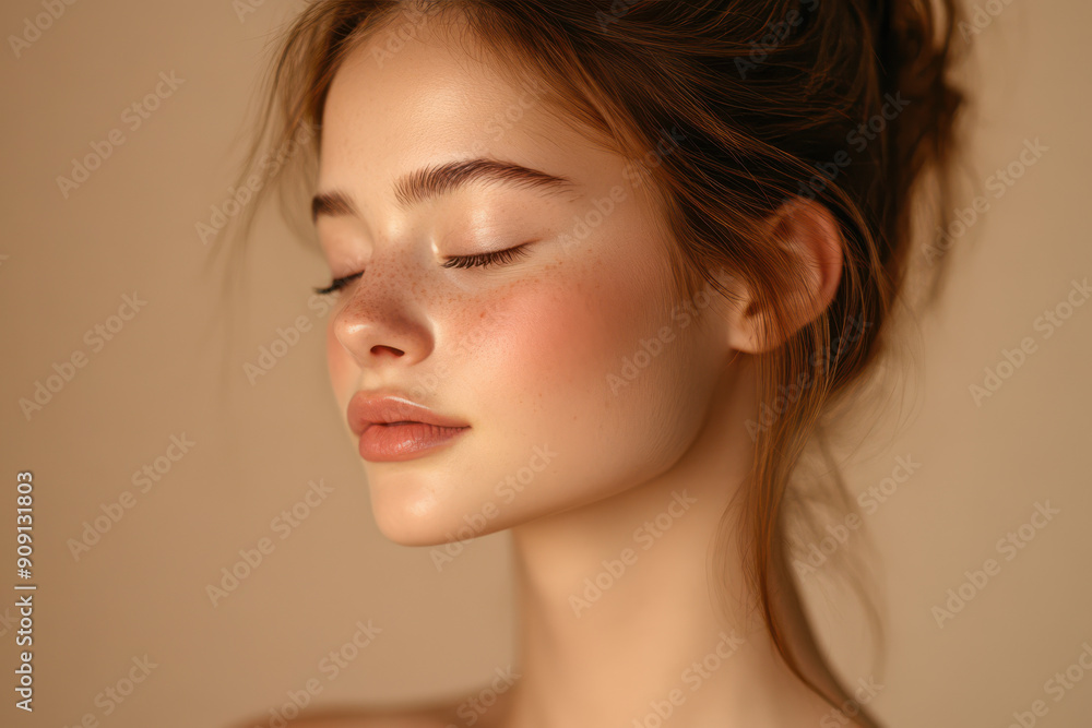 A close up of a girl's face with her eyes closed A close up of a girl's face with her eyes closed