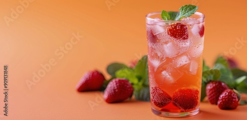 Refreshing Strawberry Mint Beverage Served in a Glass With Fresh Strawberries