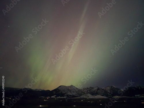 Dancing skies of Northern Lights over the big sky of Livingston, Montana home of the TV show Yellowstone