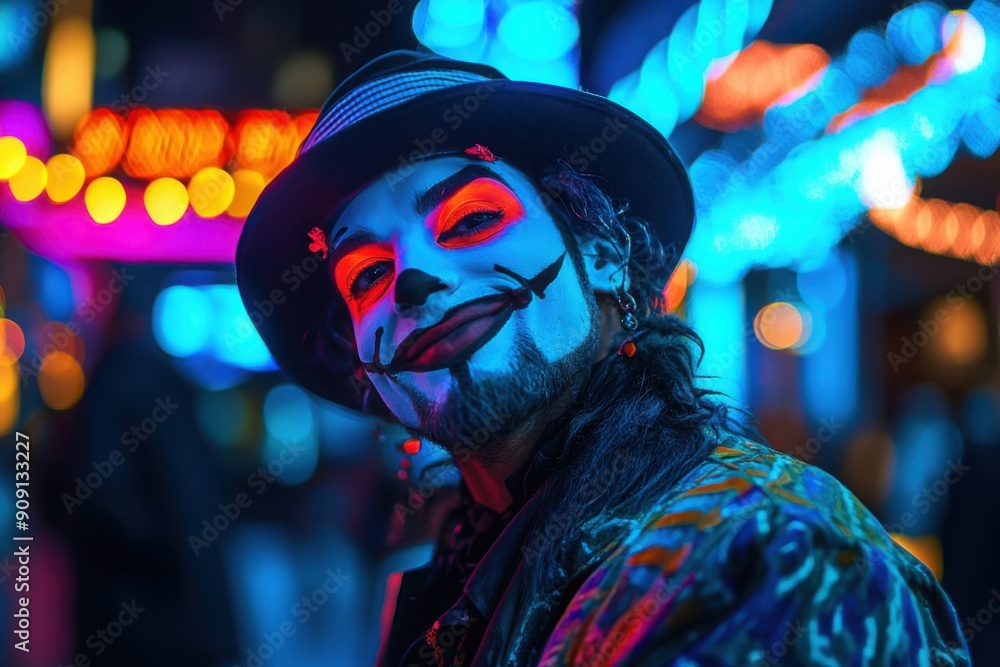Mischievous smirk of a street performer, with copy space Mischievous smirk of a street performer, with copy space