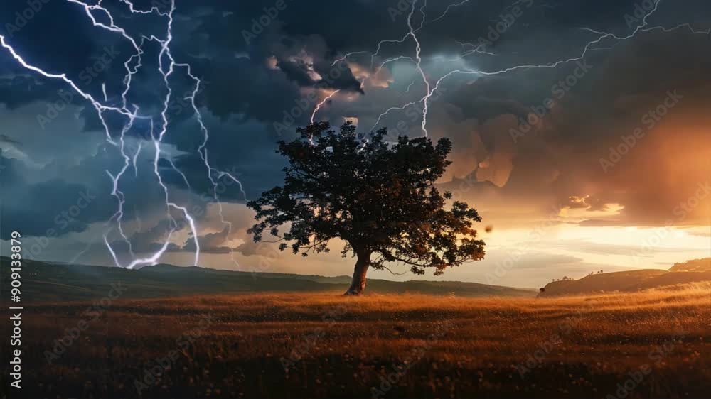 lightning bolt striking a tree, demonstrating the destructive power of ...