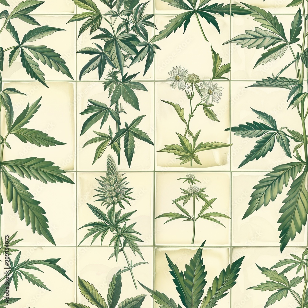 Fototapeta premium seamless pattern classic botanical drawings in a repeating tile pattern