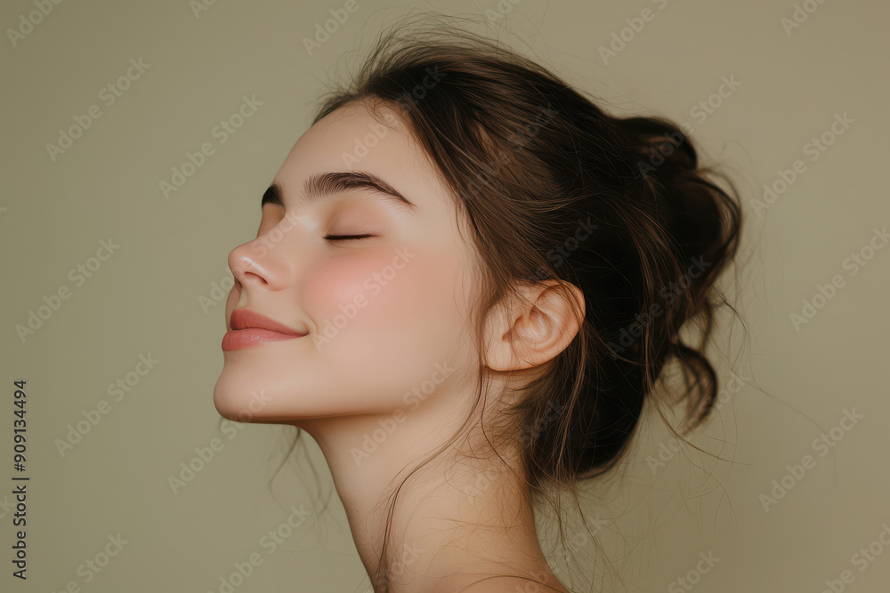 A close up of a girl's face with her eyes closed A close up of a girl's face with her eyes closed