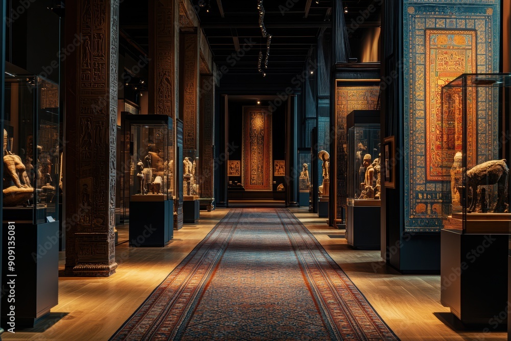Museum aisle with ancient artifacts, with copy space Museum aisle with ancient artifacts, with copy space