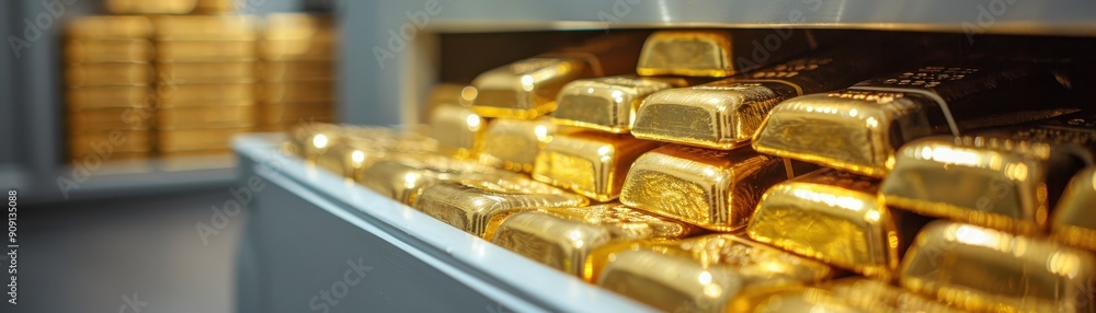 shining gold bars stacked in a secure vault, symbolizing wealth and luxury in finance and investment. shining gold bars stacked in a secure vault, symbolizing wealth and luxury in finance and investment.