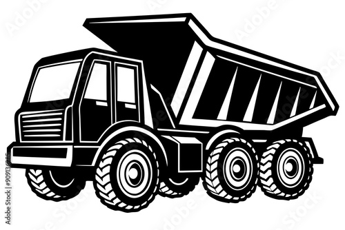 dump truck trailer silhouette vector illustration,with black old tractor on white background