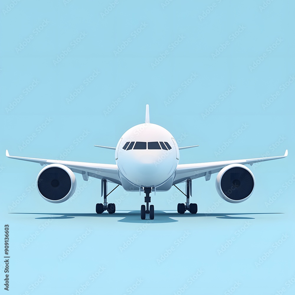 A white airplane is parked on the runway. The airplane is large and has a sleek design. The blue sky in the background adds to the sense of calmness and serenity A white airplane is parked on the runway. The airplane is large and has a sleek design. The blue sky in the background adds to the sense of calmness and serenity