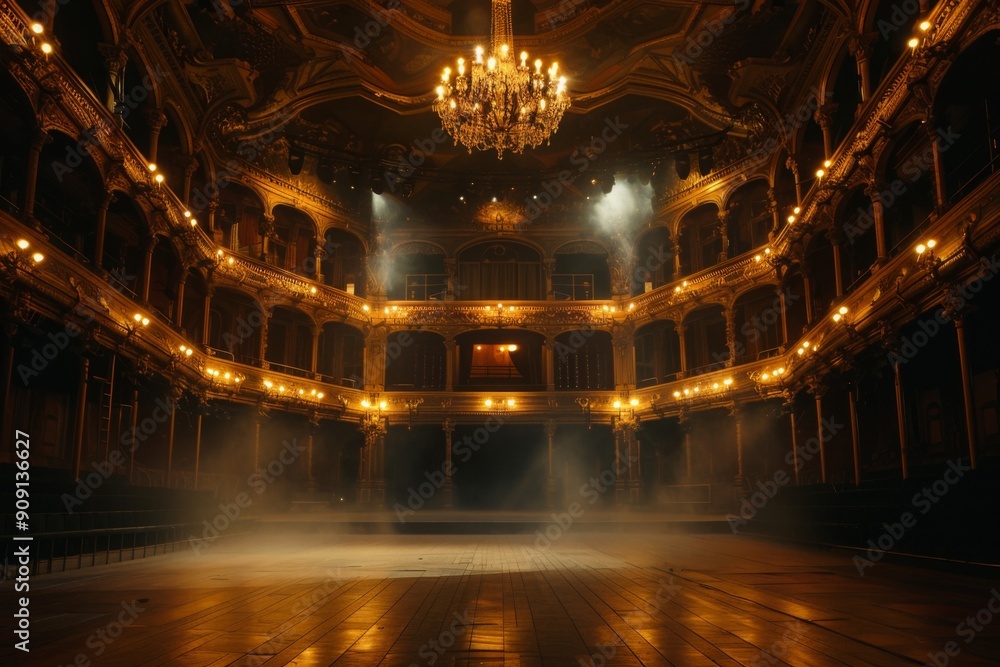 Obraz premium Interior of a opulent theater hall lit with chandeliers
