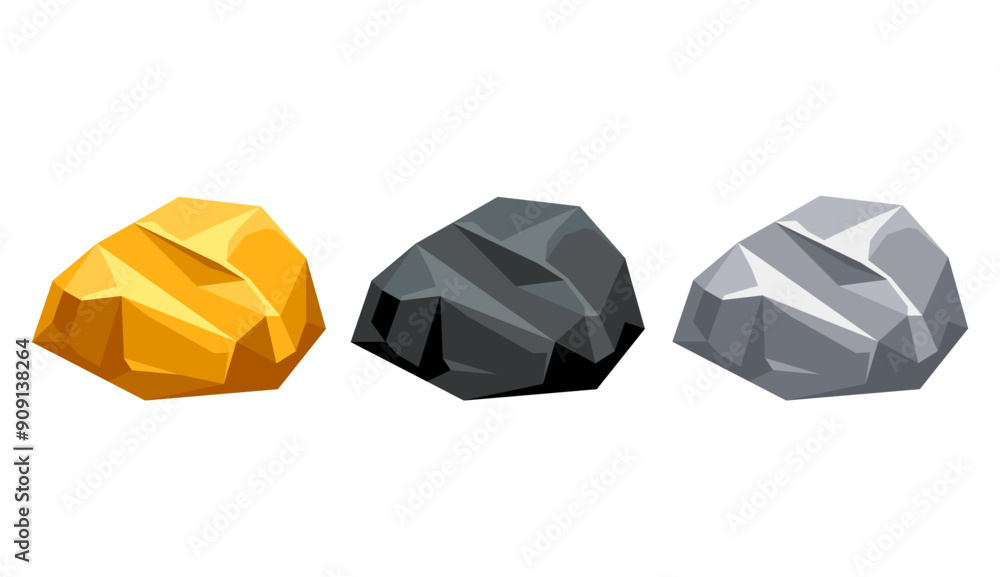 Gold coal mine game cave rock diamond isolated set. Vector flat graphic design illustration Gold coal mine game cave rock diamond isolated set. Vector flat graphic design illustration