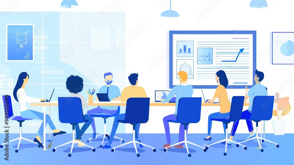 A conference room with a diverse group of professionals brainstorming A conference room with a diverse group of professionals brainstorming