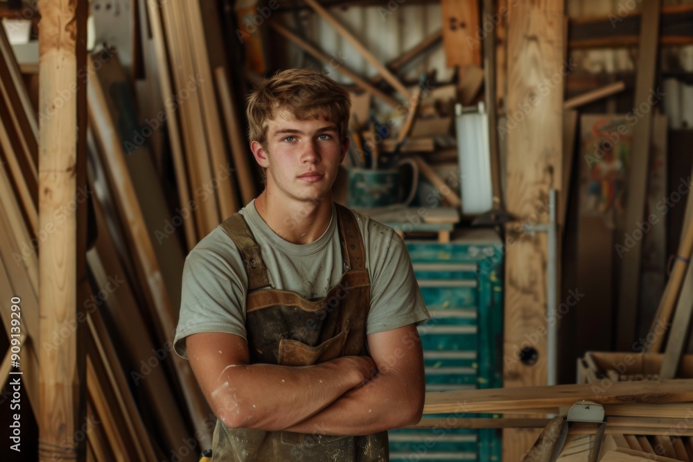 Portrait of a young male carpenter in workshop Portrait of a young male carpenter in workshop