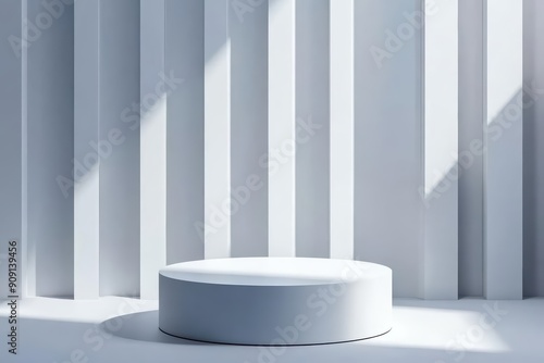The hi tech design of the empty pedestal is accentuated by sharp sunlight filtering effects