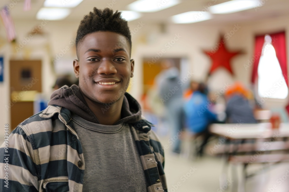 Young African American male volunteer at community center Young African American male volunteer at community center
