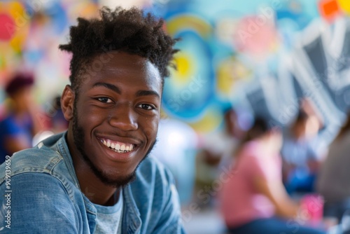 Young African American male volunteer at community center