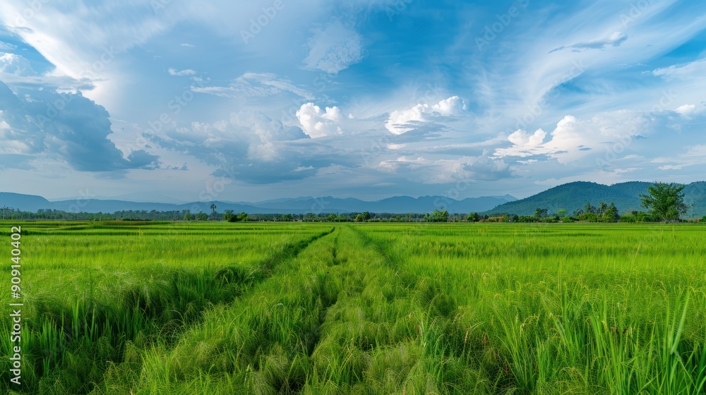 Obraz premium A panoramic view of grass fields under a wide open sky