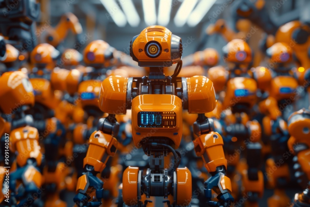 Fototapeta premium Orange robots working in a factory