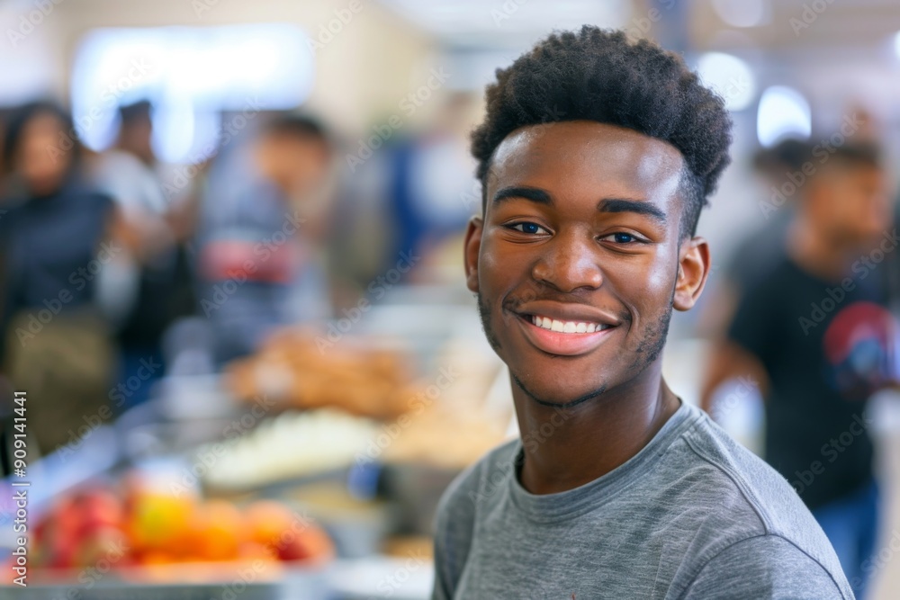 Young African American male volunteer at community center Young African American male volunteer at community center