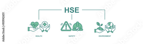 HSE banner web icon vector illustration for Health Safety Environment in the corporate occupational safety and health