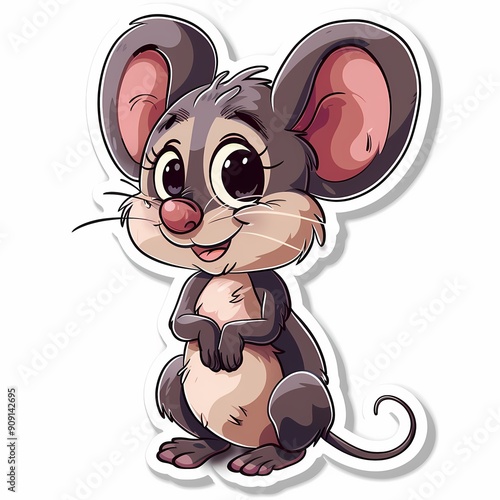 An adorable cartoon mouse with big ears and a happy expression, perfect for children’s items.