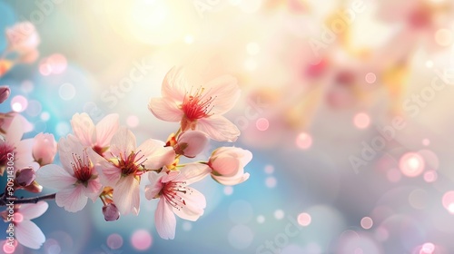 Cherry blossom against spring sky with blurred background