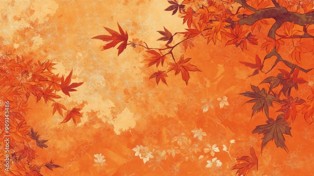 Orange background featuring intricate Japanese autumn design