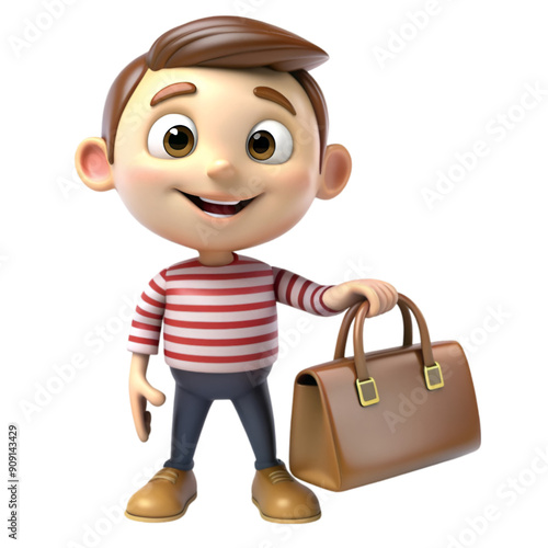 cartoon character with shopping bag