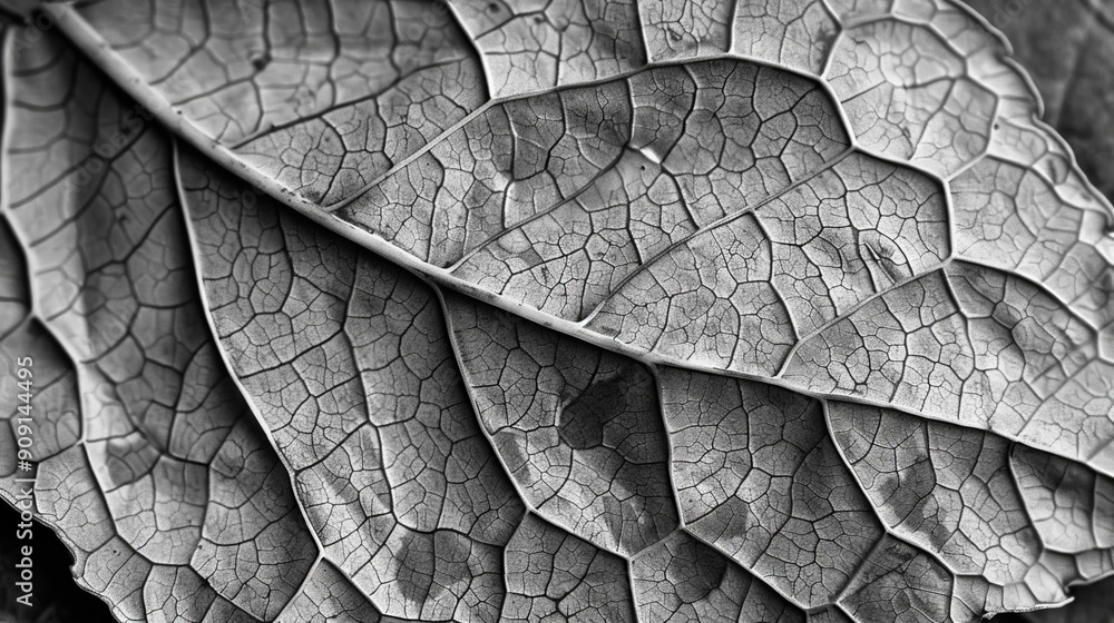 Monochrome image of a leaf's layered vein structure Monochrome image of a leaf's layered vein structure