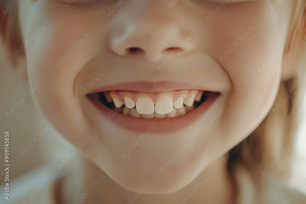 Toothy grin of a child, with copy space Toothy grin of a child, with copy space