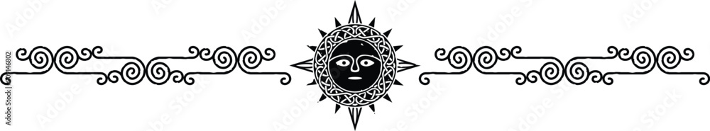 Celtic Curved Lines Border, Header, Footer - Tribal Sun Celtic Curved Lines Border, Header, Footer - Tribal Sun