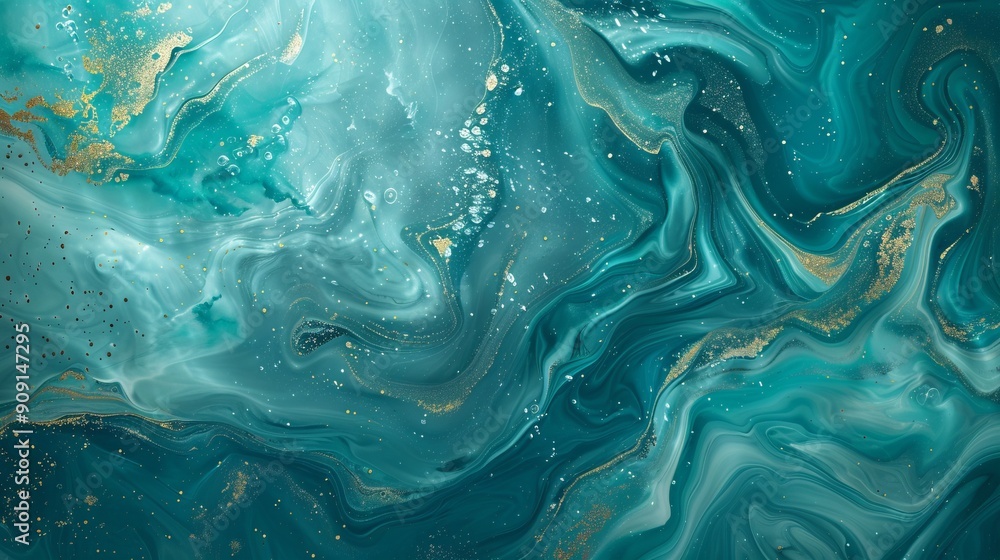 Naklejka premium Abstract teal and gold marbled patterns with texture
