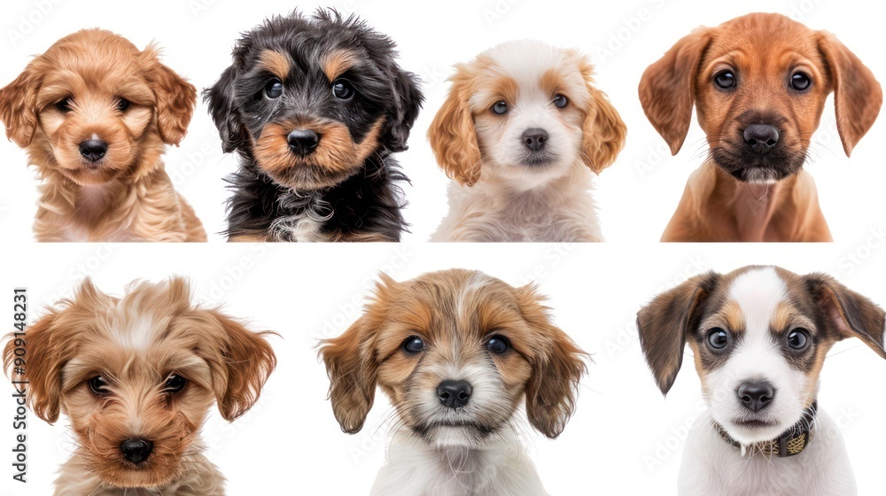 Set of 6 dog puppy, Poodle, Shih Tzu, Shiba Inu, Dachshund, Great Dane, Jack Russell Terrier portrait head shot isolated on transparent background cutout, PNG file. Set of 6 dog puppy, Poodle, Shih Tzu, Shiba Inu, Dachshund, Great Dane, Jack Russell Terrier portrait head shot isolated on transparent background cutout, PNG file.