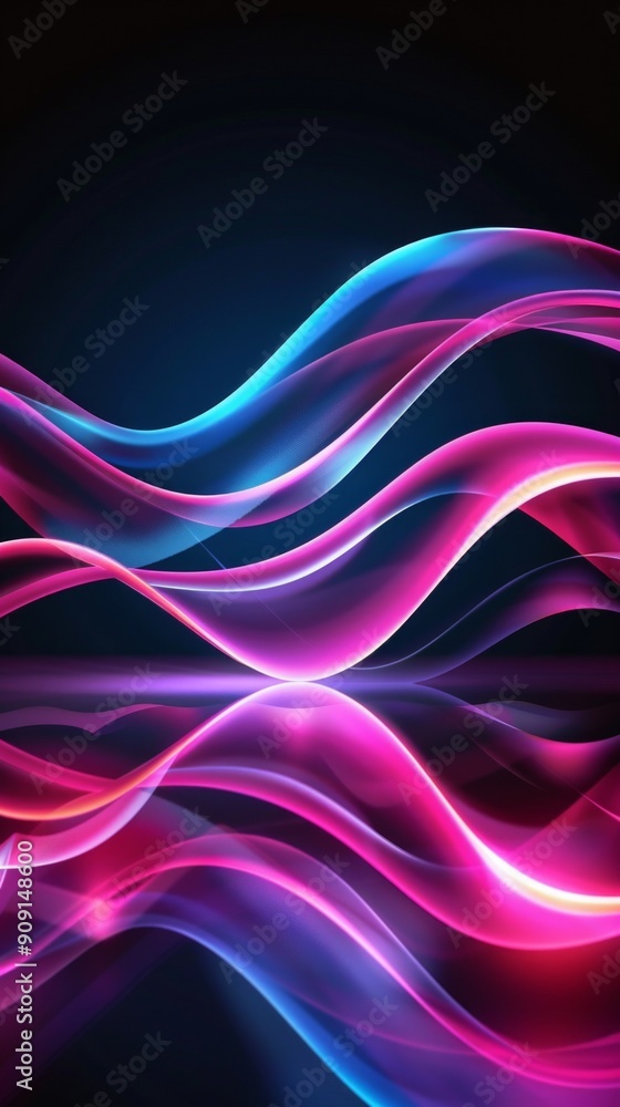 Obraz premium Bright background with wavy, smoke-like lines of blue and pink colors on a black background. Gradient colors and modern style convey depth and movement.