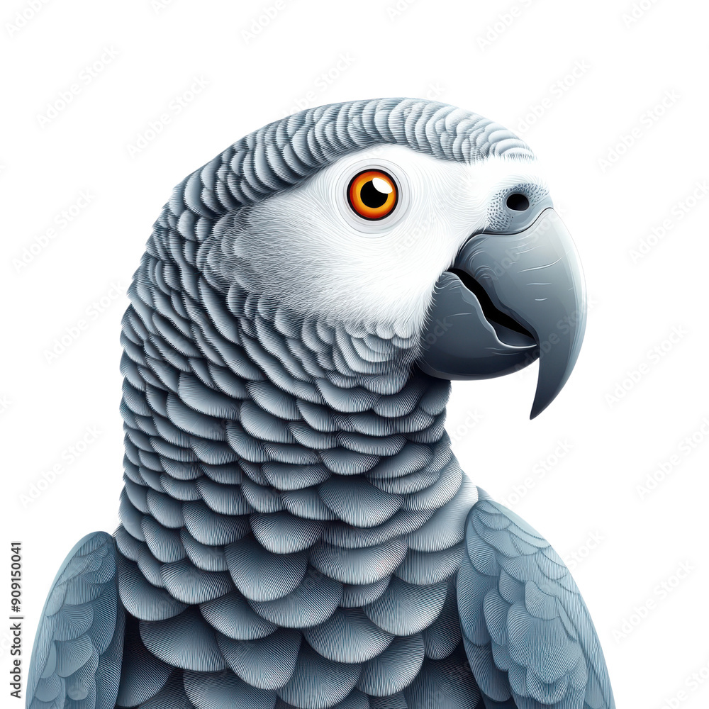 Obraz premium A grey and white parrot with an orange beak and eye