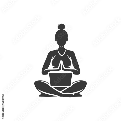 Woman in Yoga Pose with Laptop
