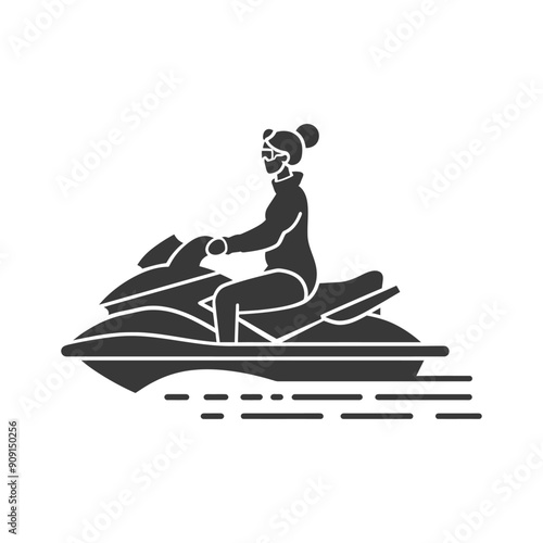 Stylish Woman Jet Skiing: Monochrome Vector Illustration