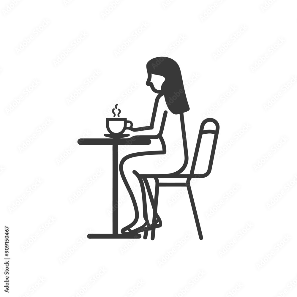 Woman Sitting at a Table Drinking Coffee Woman Sitting at a Table Drinking Coffee