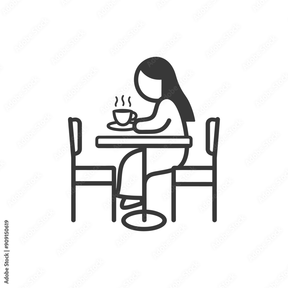 Woman Sitting at a Table with a Cup of Coffee Woman Sitting at a Table with a Cup of Coffee