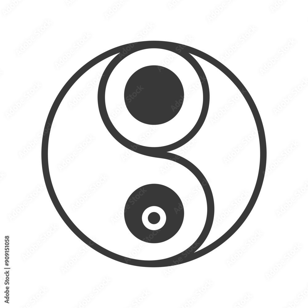 Yin and Yang Symbol, Black and White Circle with Two Intersecting Curved Lines Yin and Yang Symbol, Black and White Circle with Two Intersecting Curved Lines